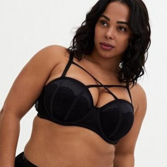 torrid Other - NEW Torrid Black Plunge Bombshell Lace Strappy Push Up Bra Size 46C